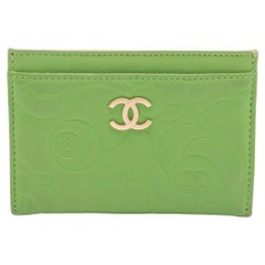 Chanel Camellia Lambskin Card Case Apple Green