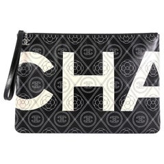 Chanel Camellia Logo Wristlet Clutch Printed Coated Canvas Large
