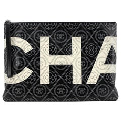 Chanel Camellia Logo Wristlet Clutch Printed Coated Canvas Large