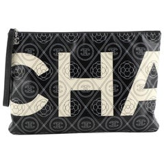 Chanel Camellia Logo Wristlet Clutch Printed Coated Canvas Large