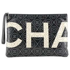 Chanel Camellia Logo Wristlet Clutch Printed Coated Canvas Large