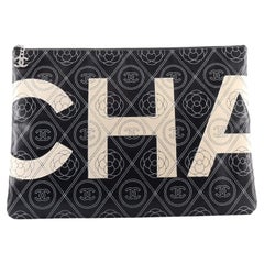 Chanel Camellia Logo Wristlet Clutch Printed Coated Canvas Large