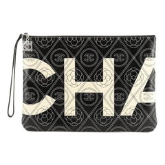 Chanel Camellia Logo Wristlet Clutch Printed Coated Canvas Medium