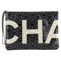 Chanel Camellia Logo Wristlet Clutch Printed Coated Canvas Medium