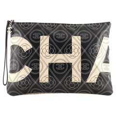 Chanel Camellia Logo Wristlet Clutch Printed Coated Canvas Medium