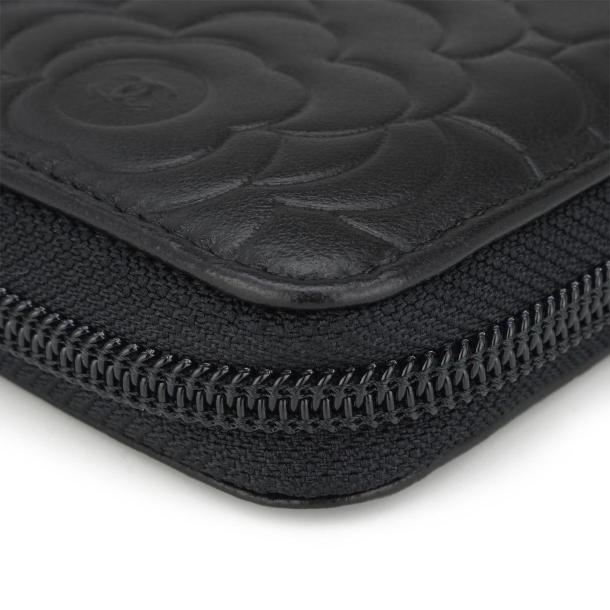 Chanel Camellia Long Zipped Wallet in Black Lambskin with Silver Hardware 2013 9
