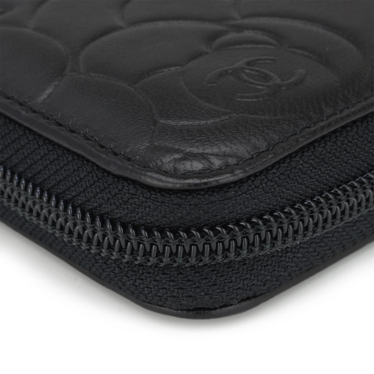 Chanel Camellia Long Zipped Wallet in Black Lambskin with Silver Hardware 2013 10