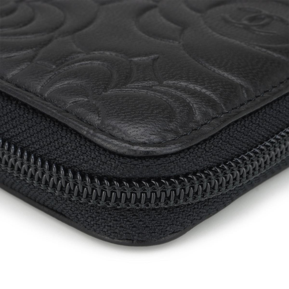 Chanel Camellia Long Zipped Wallet in Black Lambskin with Silver Hardware 2013 11