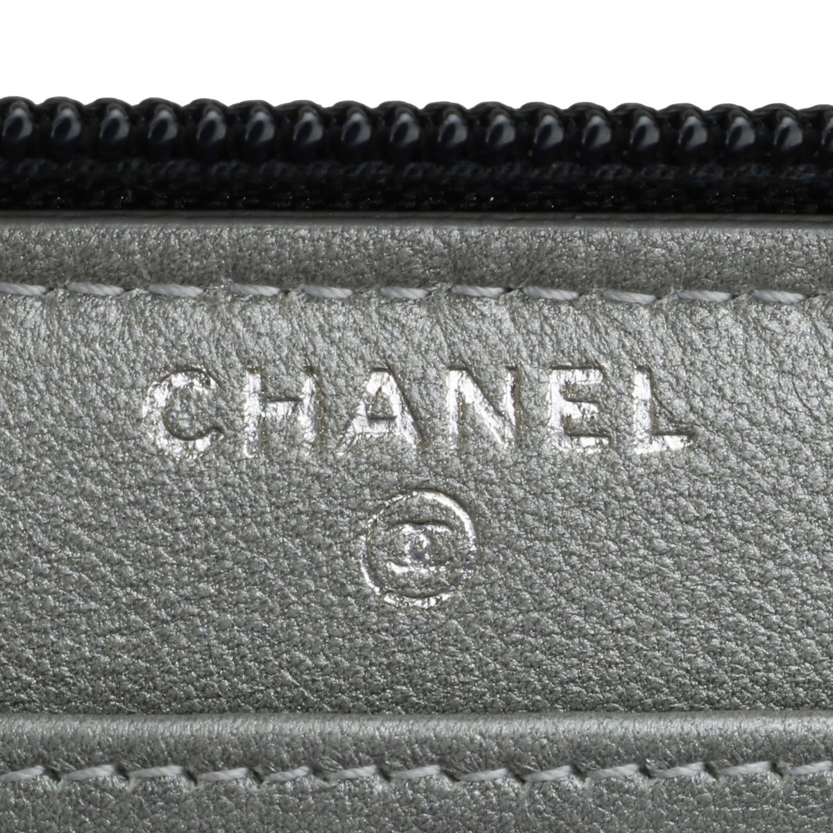 Chanel Camellia Long Zipped Wallet in Black Lambskin with Silver Hardware 2013 13