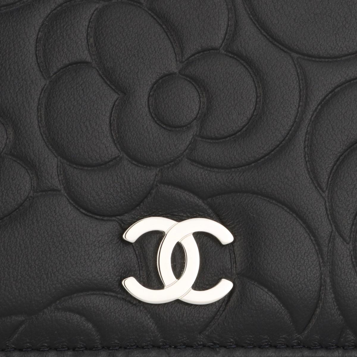 Chanel Camellia Long Zipped Wallet in Black Lambskin with Silver Hardware 2013 1
