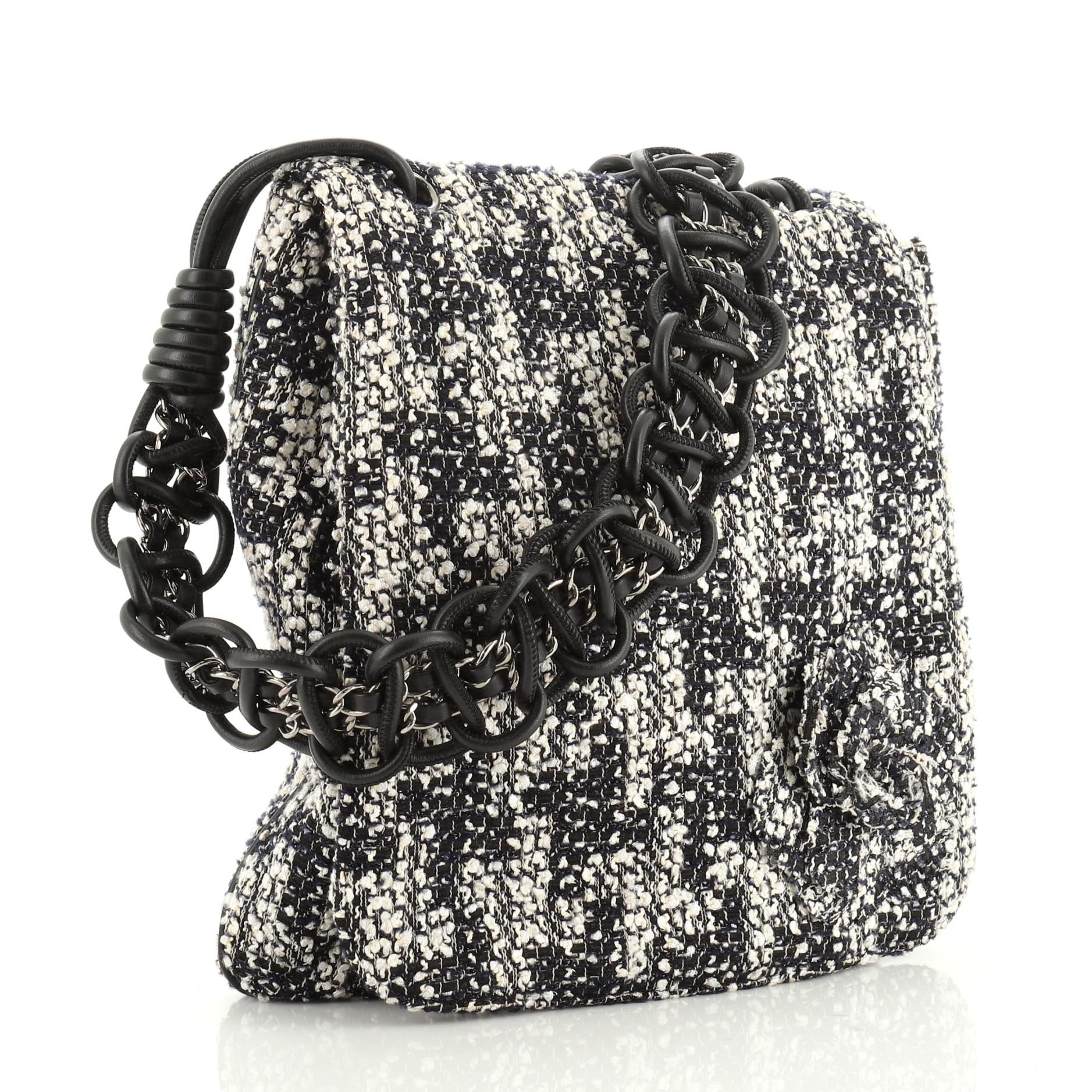 Black Chanel Camellia Messenger Bag Tweed Large 