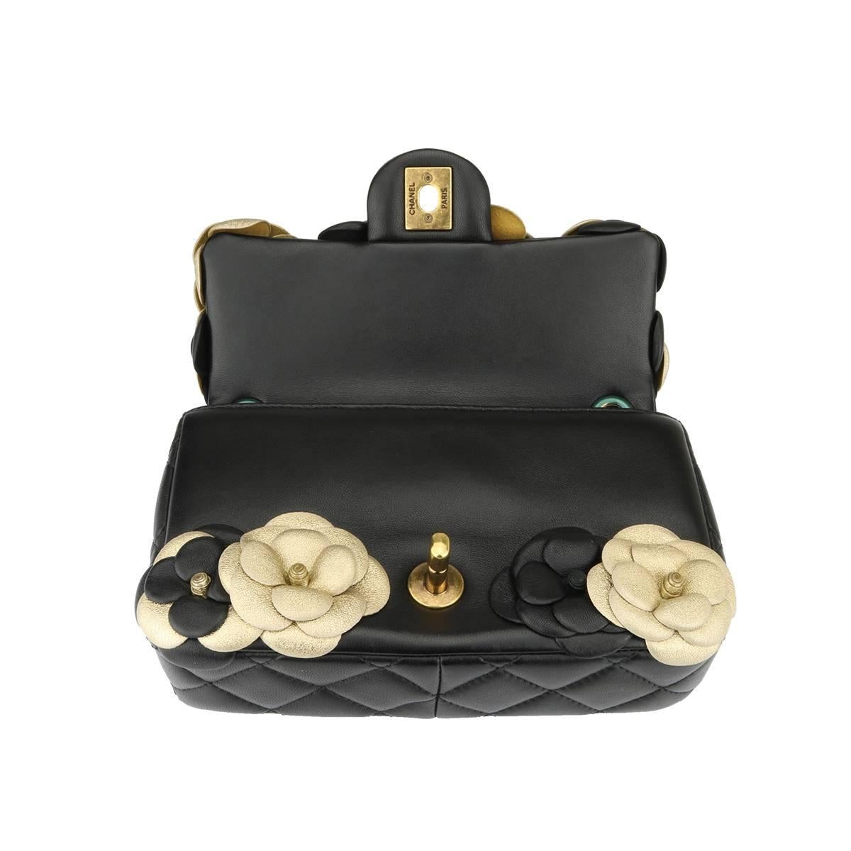 Chanel Camellia Mini Black / Gold Lambskin bag with Antique Gold Hardware, 2015 6