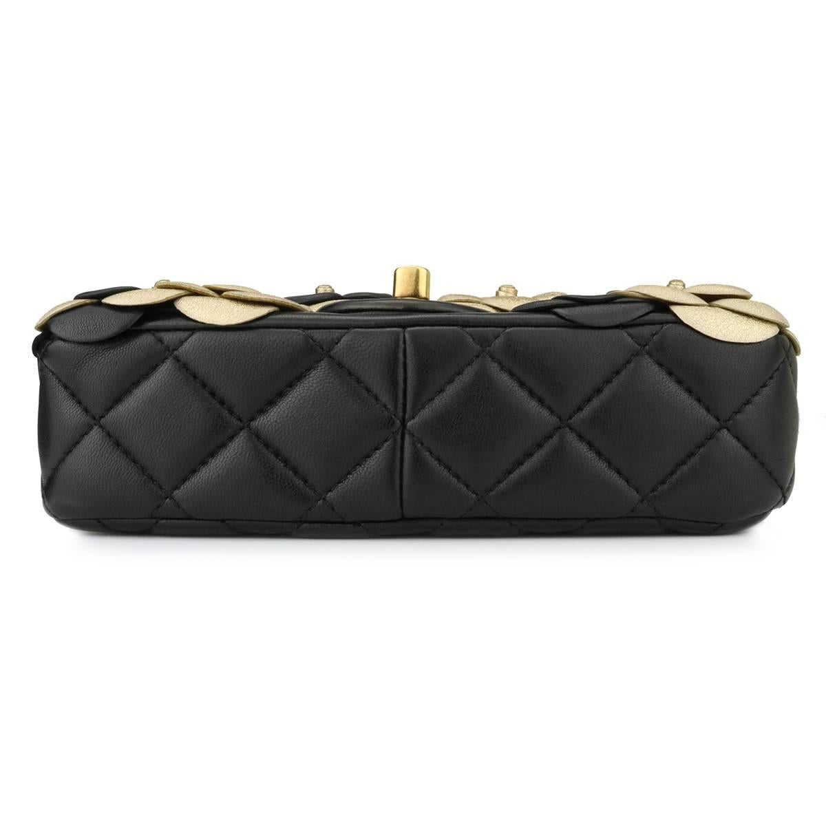 Women's or Men's Chanel Camellia Mini Black / Gold Lambskin bag with Antique Gold Hardware, 2015