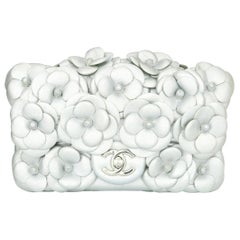 CHANEL Camellia Mini Flap Bag Metallic Silver Lambskin with Silver Hardware 2016