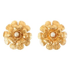 Chanel Camellia Motif Pearl Earrings, 1988