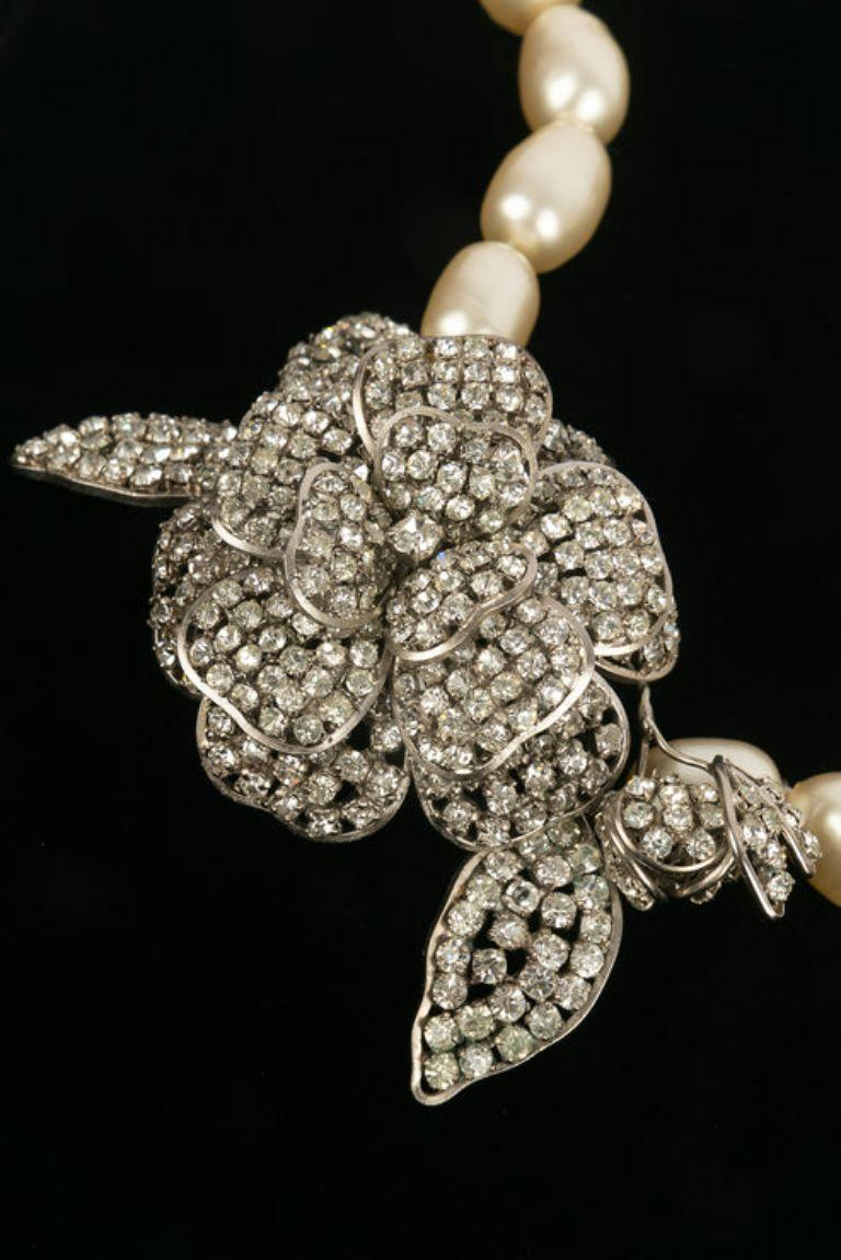 Chanel Camellia Necklace in Silver Plated Metal and Strass 1