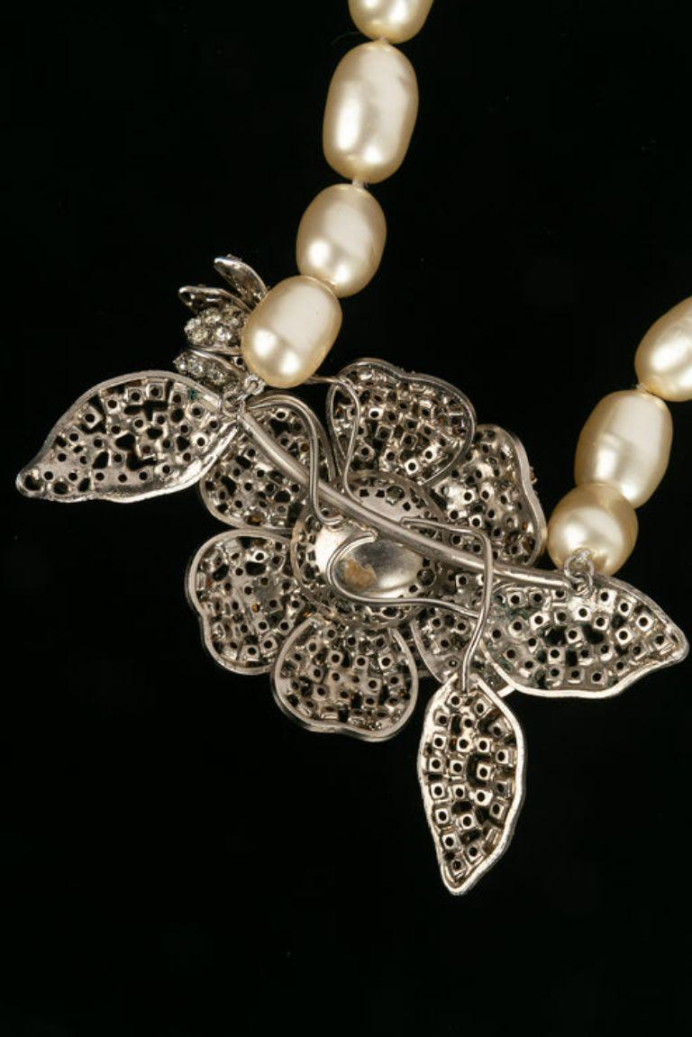 Chanel Camellia Necklace in Silver Plated Metal and Strass 2