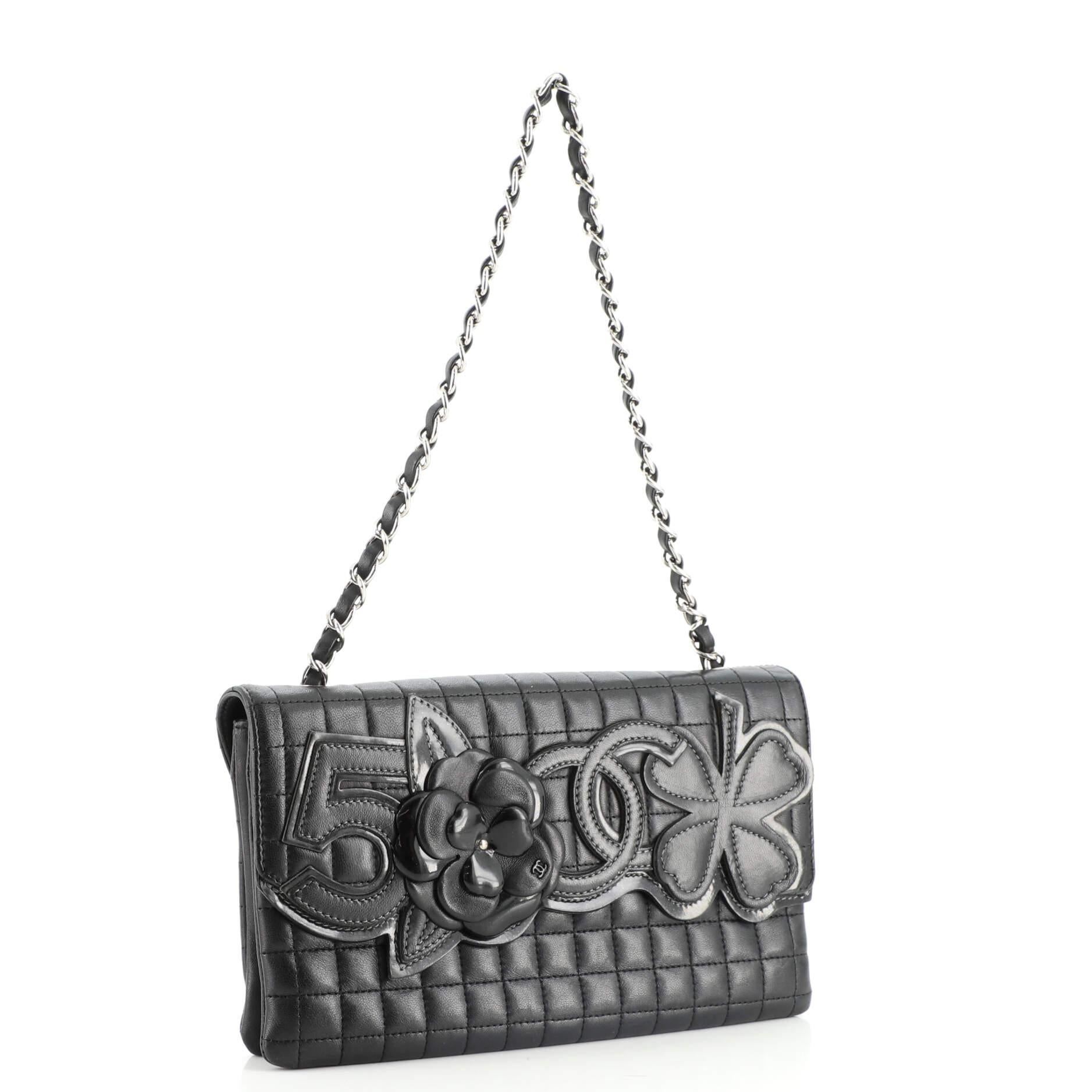 Chanel Camellia No.5 Chain Flap Bag Quilted Lambskin Large In Good Condition In NY, NY