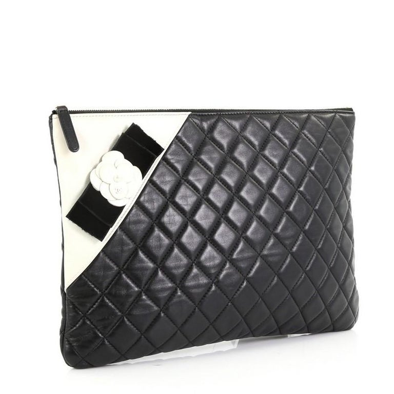 Chanel Camellia O Case Clutch Quilted Lambskin Large at 1stDibs