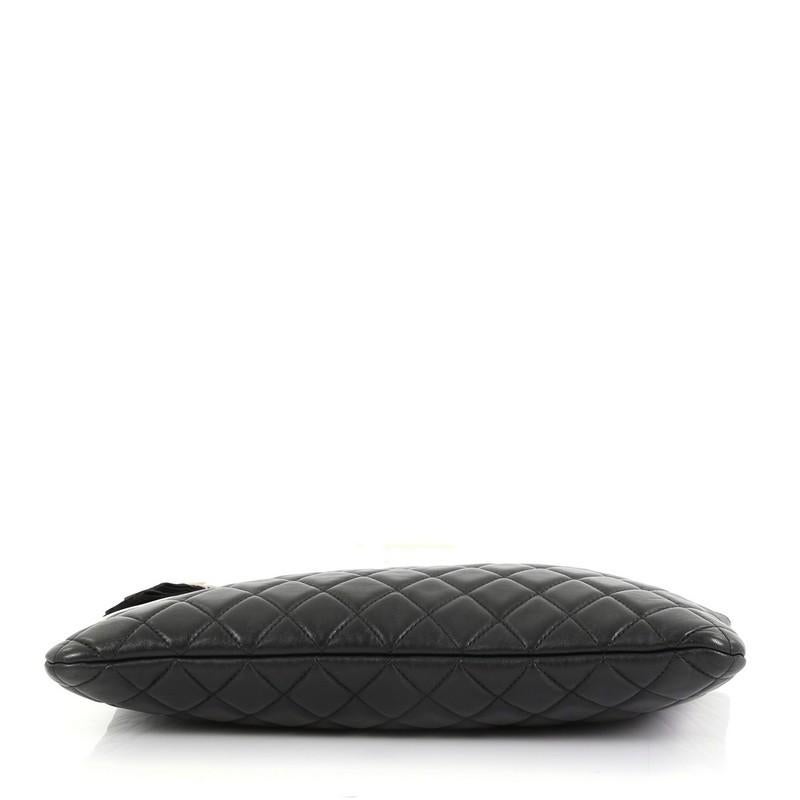 Black Chanel Camellia O Case Clutch Quilted Lambskin Large