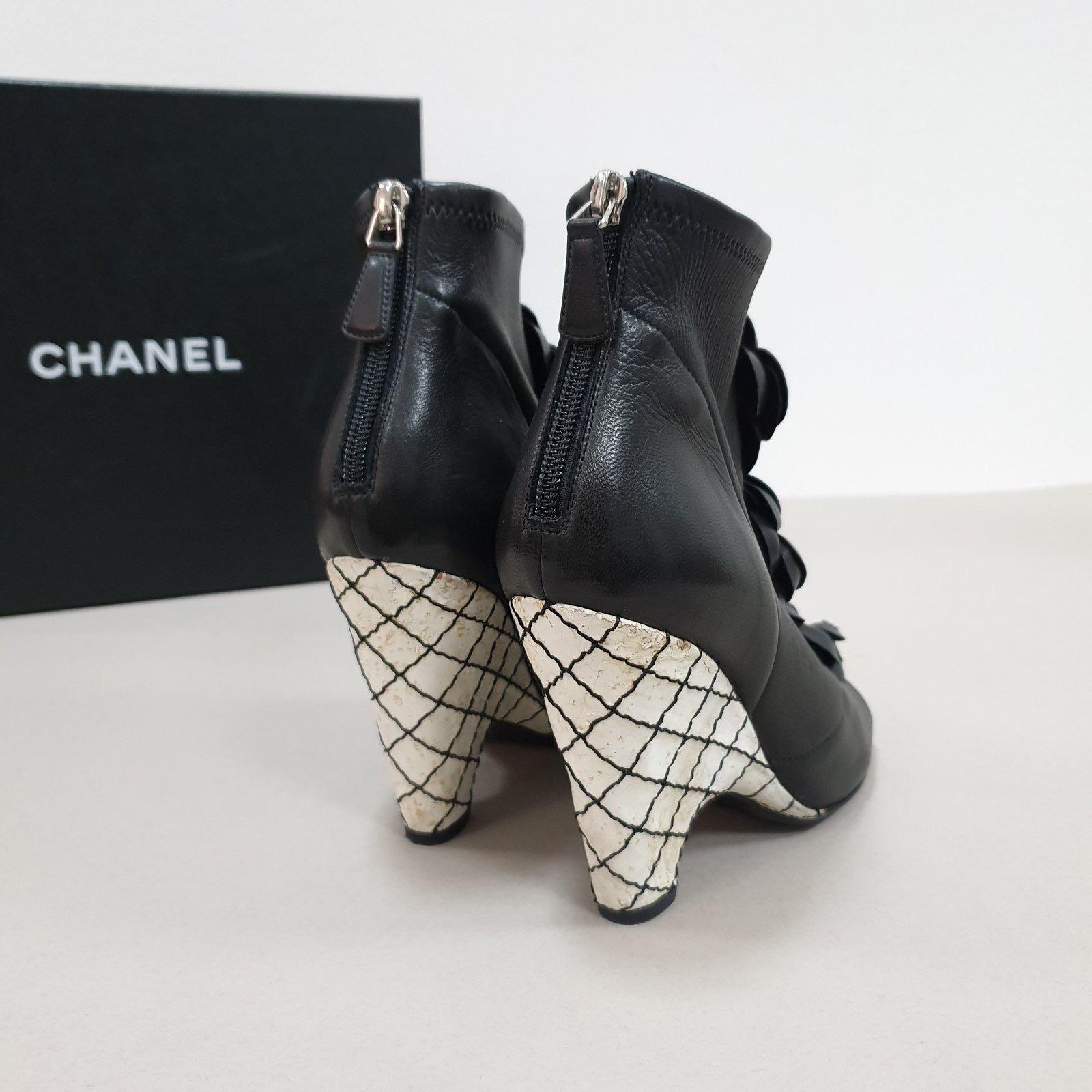 Black Chanel Camellia Open Toe Booties For Sale
