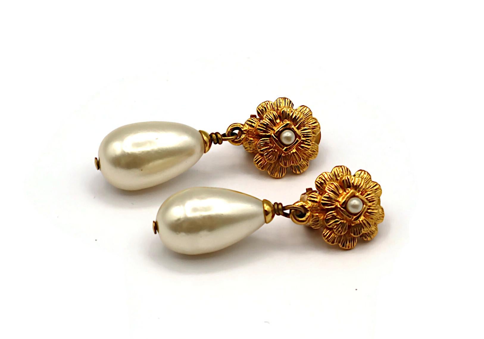 CHANEL Camellia Pearl Dangle Earrings, Fall 1995 For Sale 1