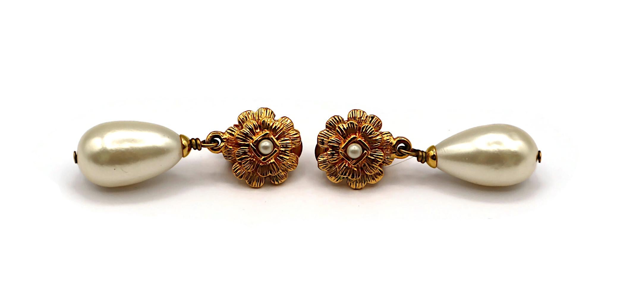 CHANEL Camellia Pearl Dangle Earrings, Fall 1995 For Sale 2