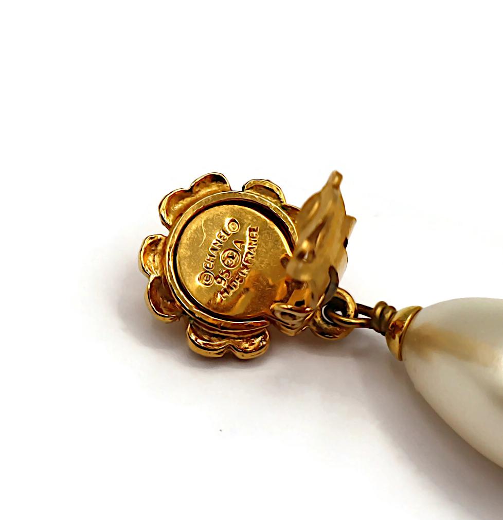 CHANEL Camellia Pearl Dangle Earrings, Fall 1995 For Sale 4