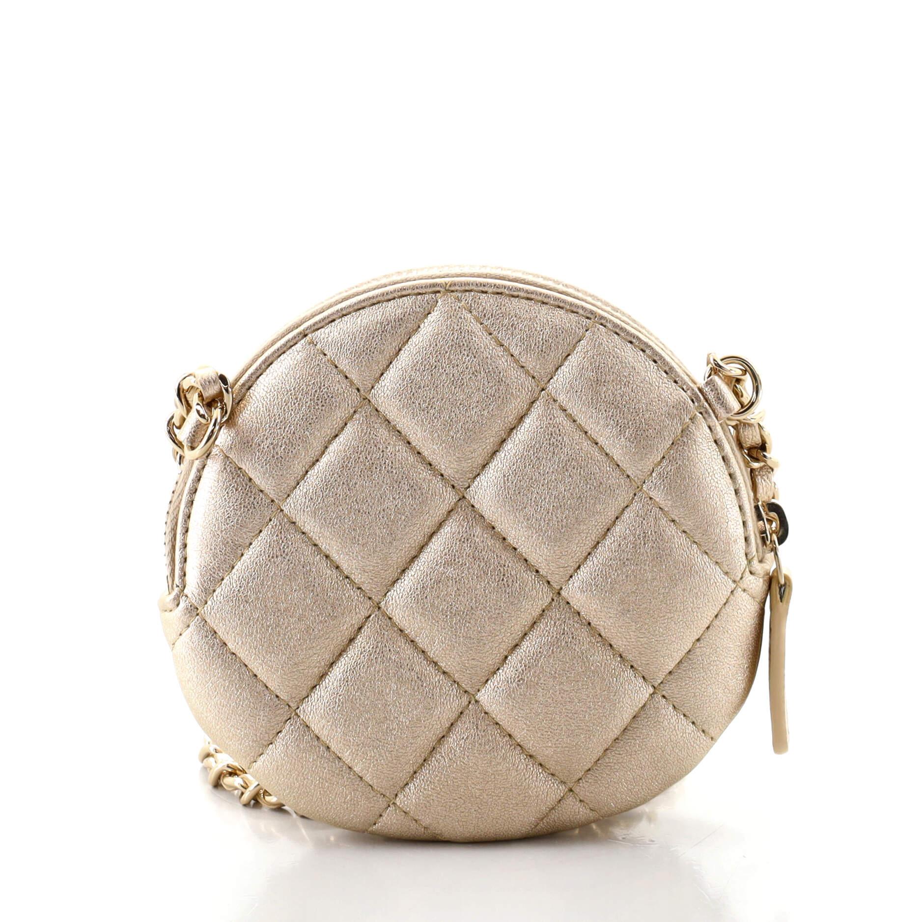 Beige Chanel Camellia Round Clutch with Chain Lambskin