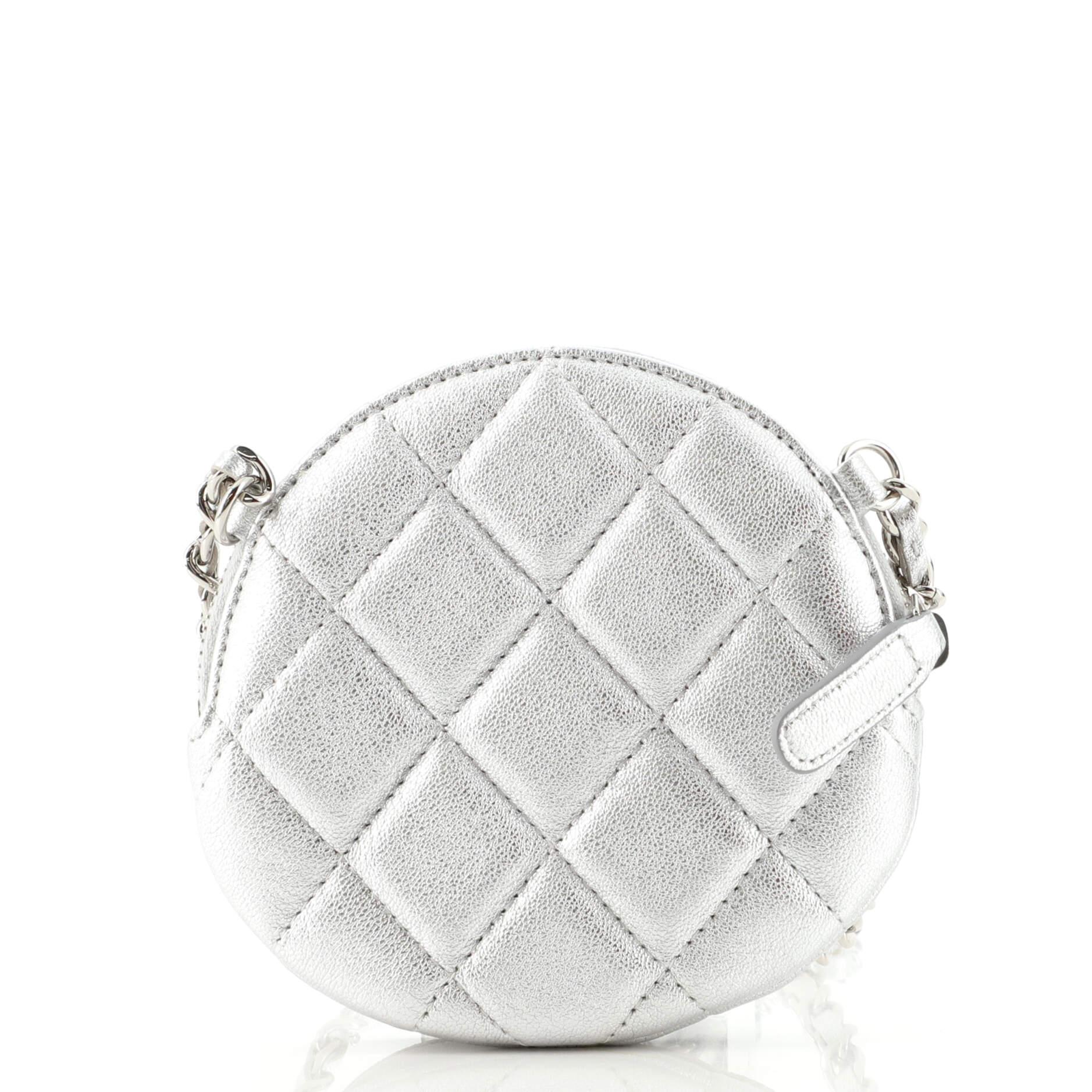 Chanel Camellia Round Clutch with Chain Lambskin In Good Condition In NY, NY