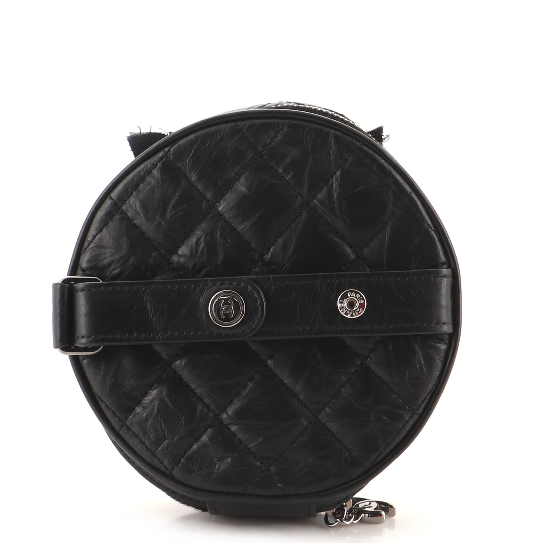 Black Chanel Camellia Round Hand Clutch Quilted Aged Calfskin with Sequins