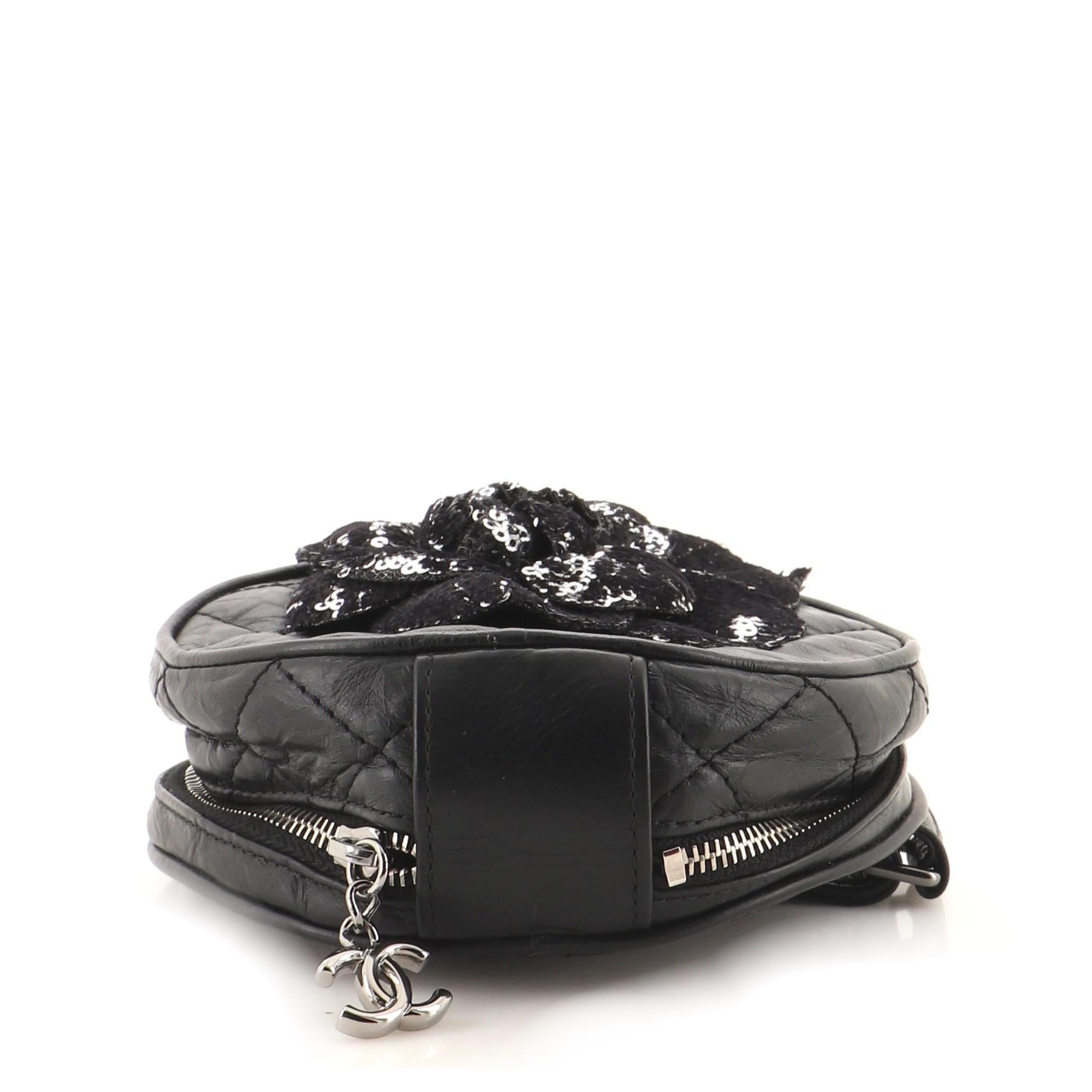 Chanel Camellia Round Hand Clutch Quilted Aged Calfskin with Sequins In Good Condition In NY, NY