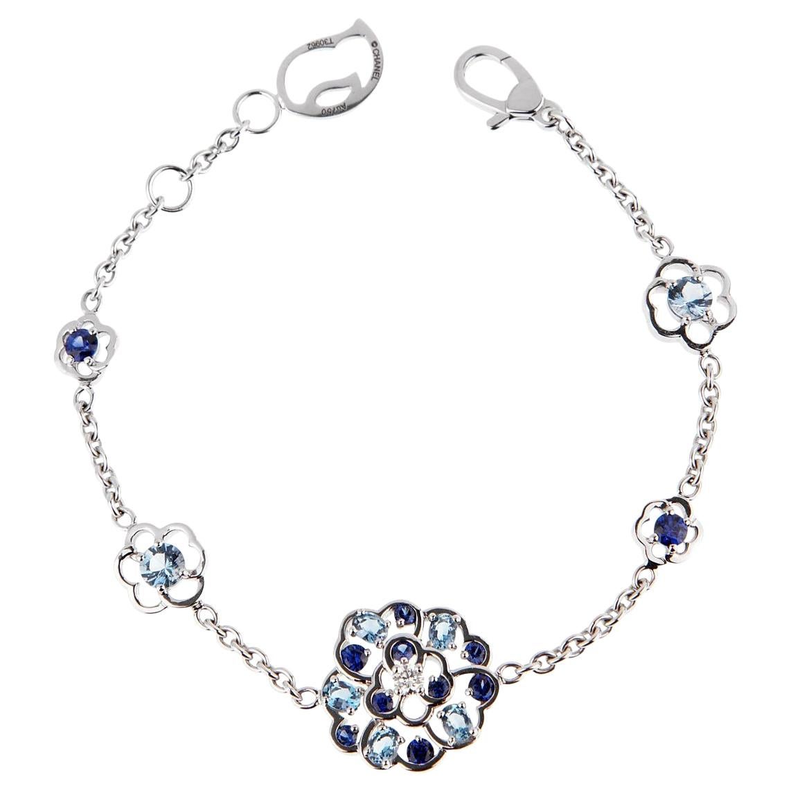 Chanel Camellia Sapphire Diamond White Gold Bracelet