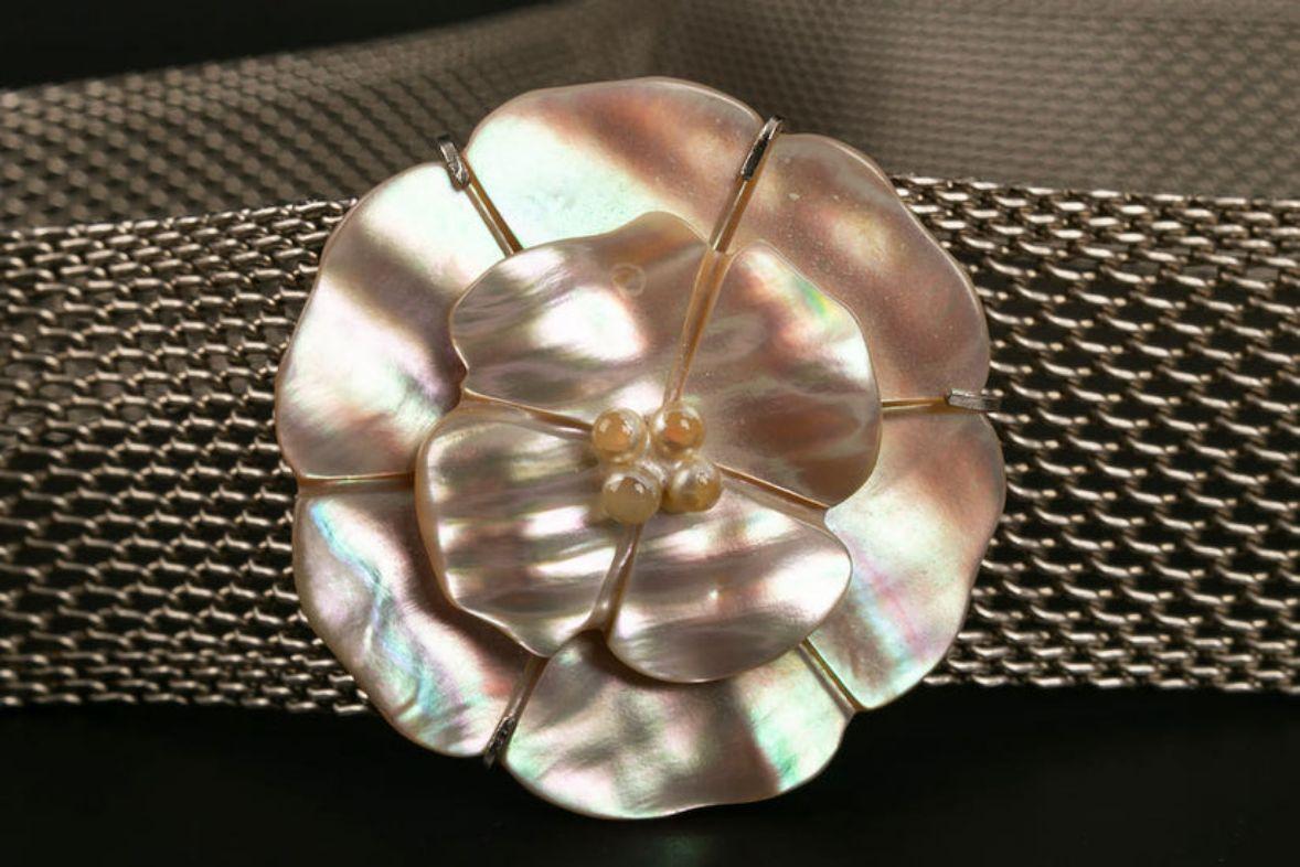 Chanel Camellia Silver Plated Belt Fall, 1998  For Sale 2