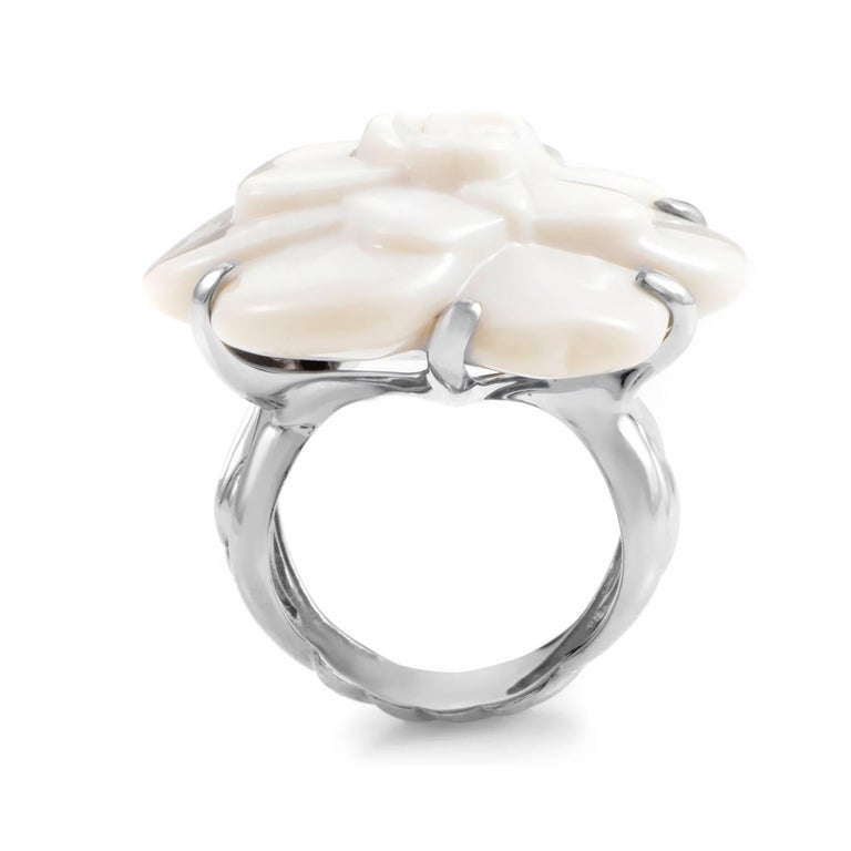 Chanel Camellia White Agate Gold Ring at 1stDibs
