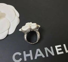Chanel Camellia White Agate Gold Ring