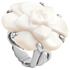 Chanel Camellia White Agate Gold Ring