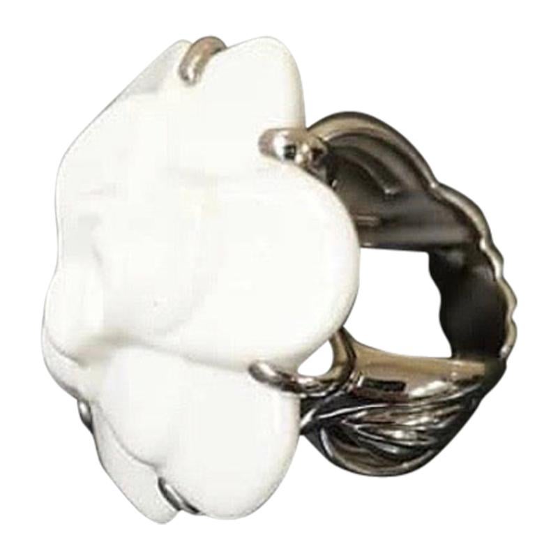 Chanel Camellia White Agate Gold Ring