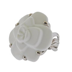 Chanel Kamelie Weiß Keramik Gold Blume Ring