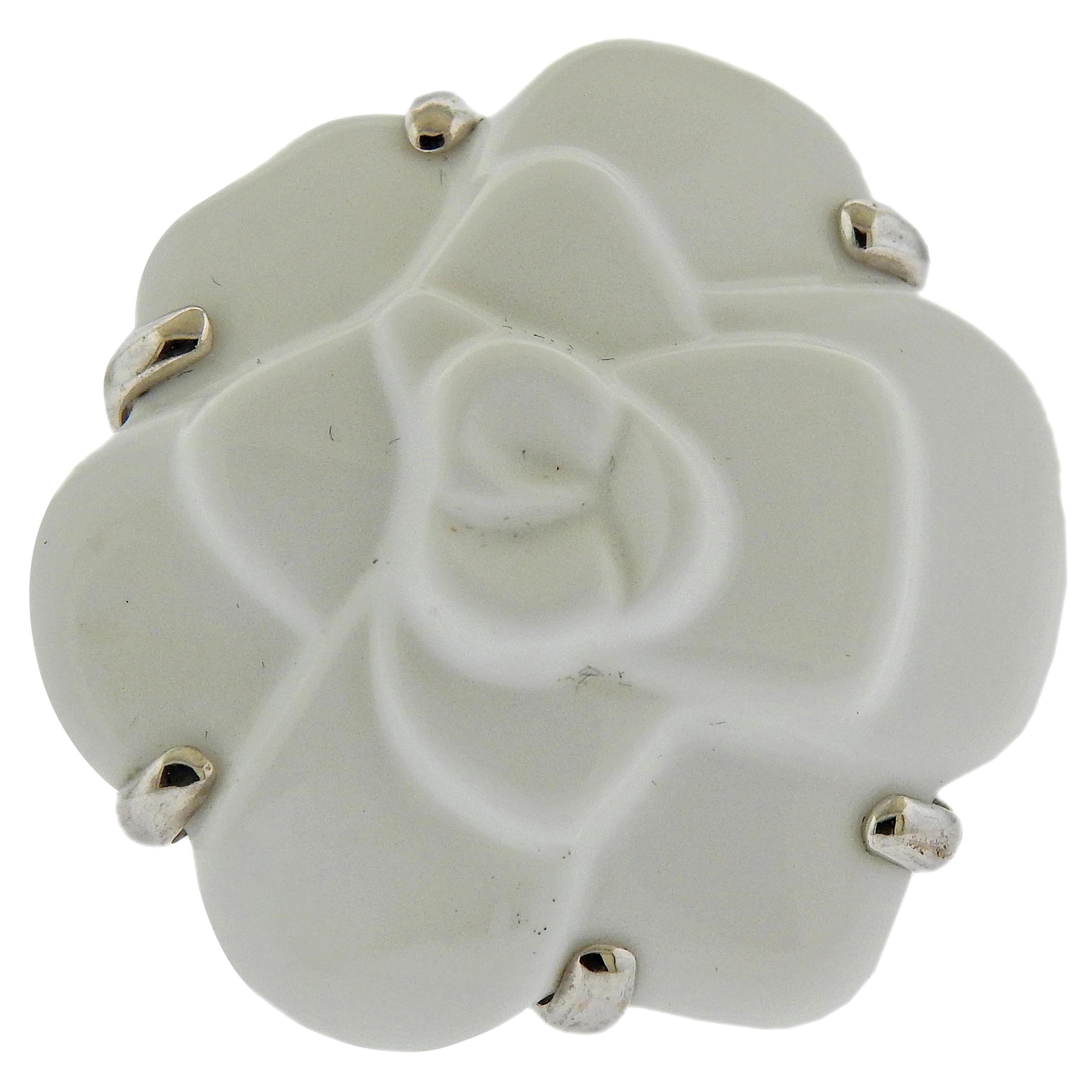 Chanel Camellia White Ceramic Gold Flower Ring