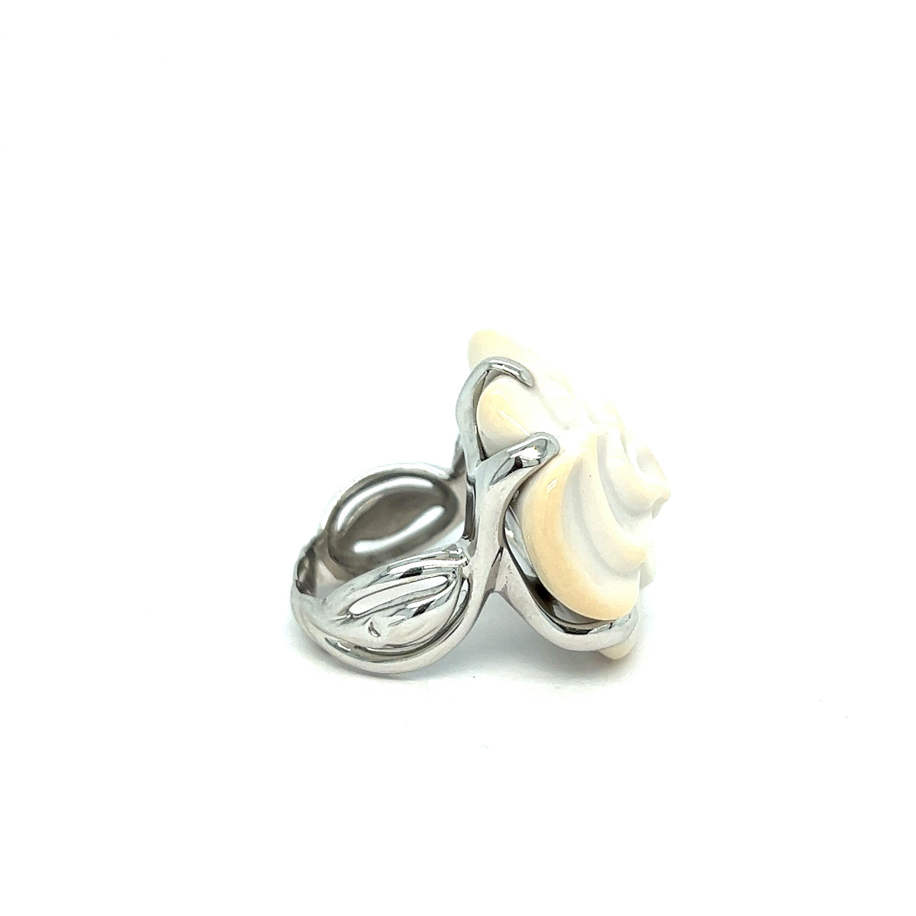 Contemporary Chanel Camellia White Rose Gold Ring For Sale