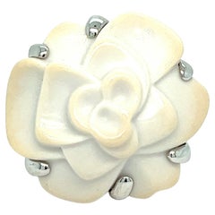 Vintage Chanel Camellia White Rose Gold Ring