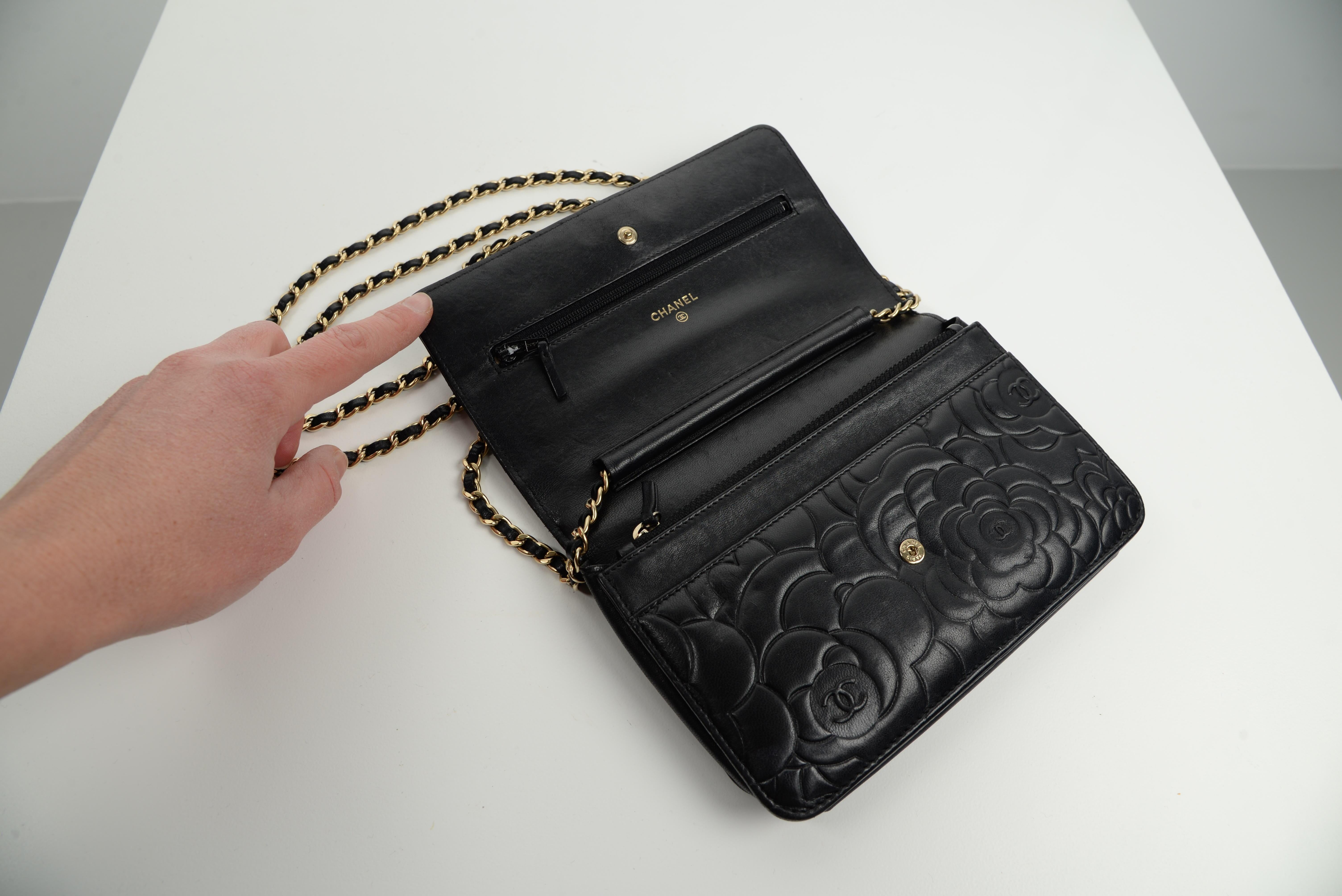 Chanel Camellia WOC Wallet On Chain Black Lambskin Leather  3