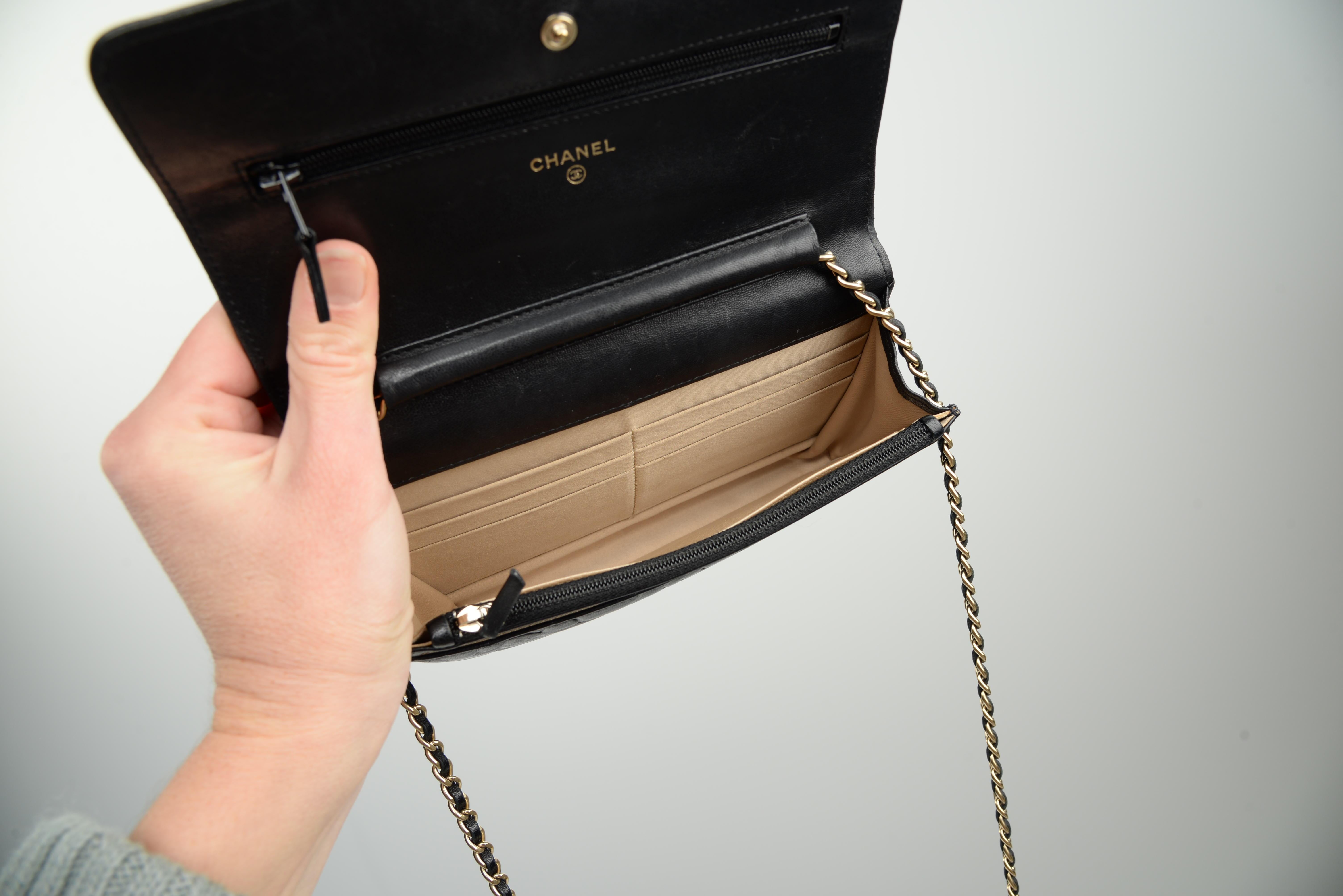 Chanel Camellia WOC Wallet On Chain Black Lambskin Leather 4