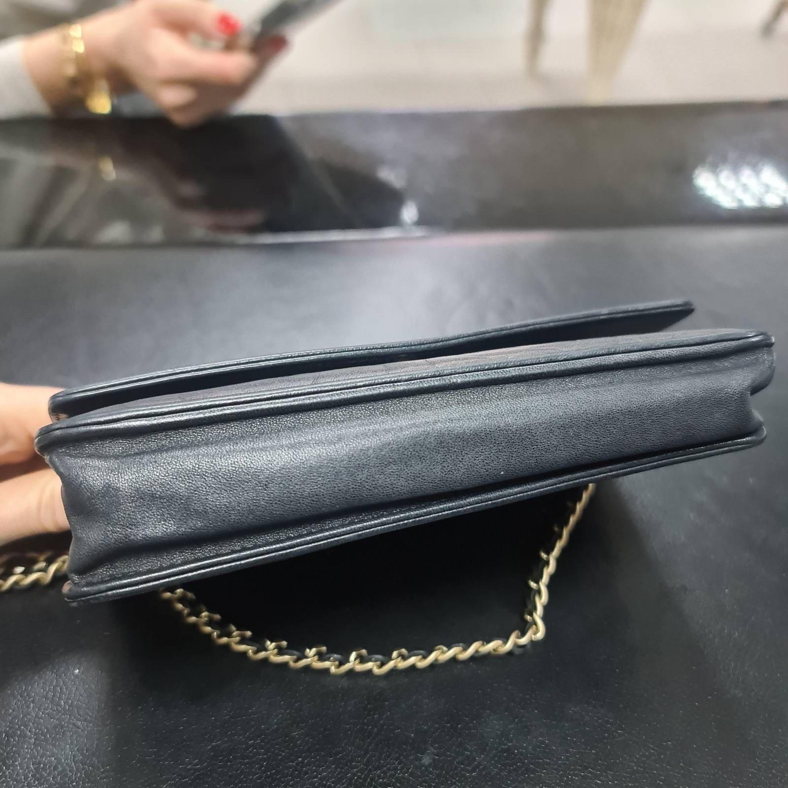 Chanel Camellia WOC Wallet On Chain Black Lambskin Leather  2