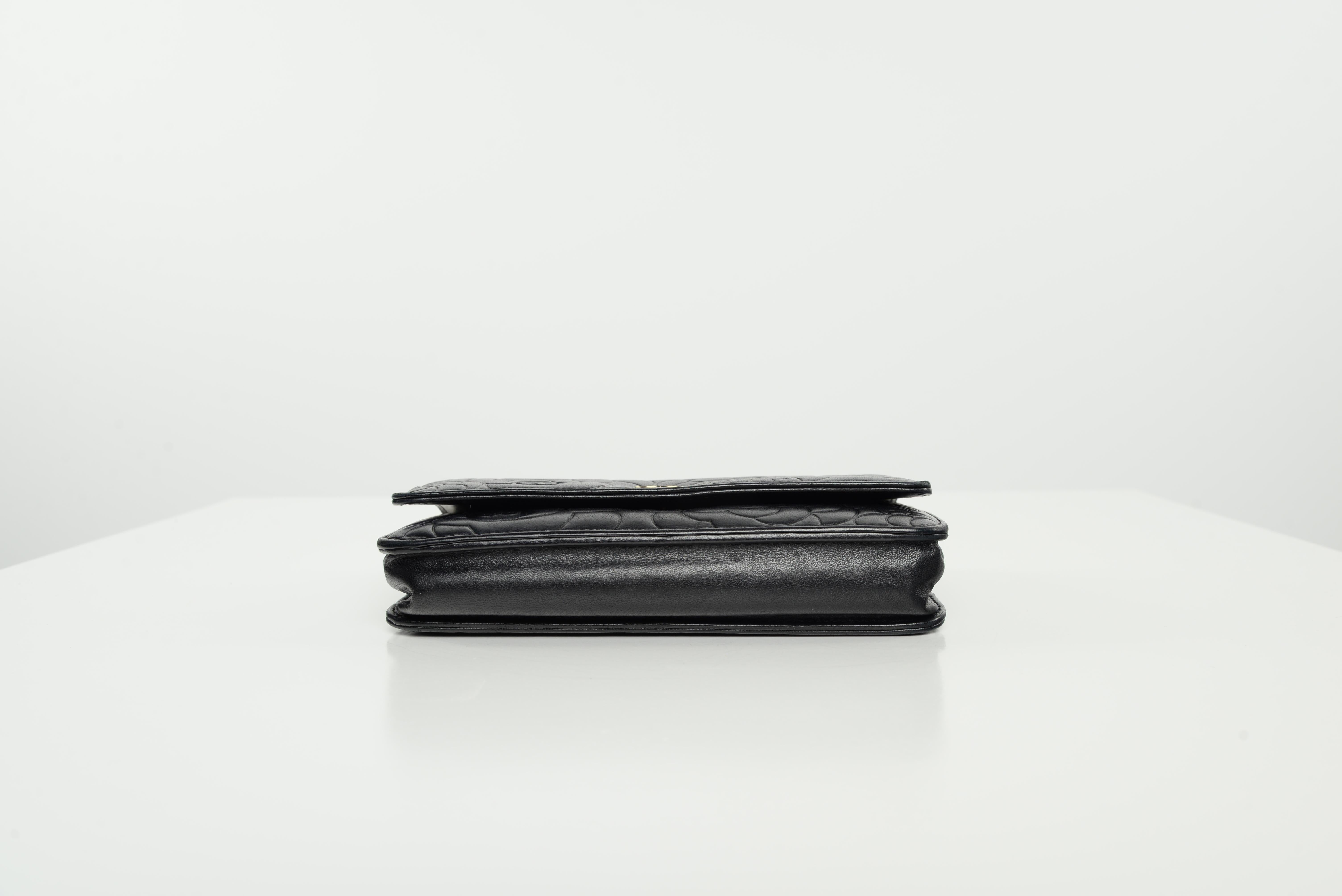 Chanel Camellia WOC Wallet On Chain Black Lambskin Leather  1