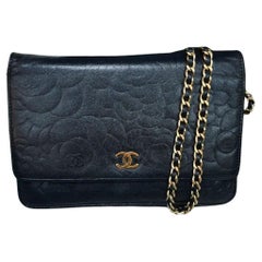 Chanel Camellia WOC Wallet On Chain Black Lambskin Leather