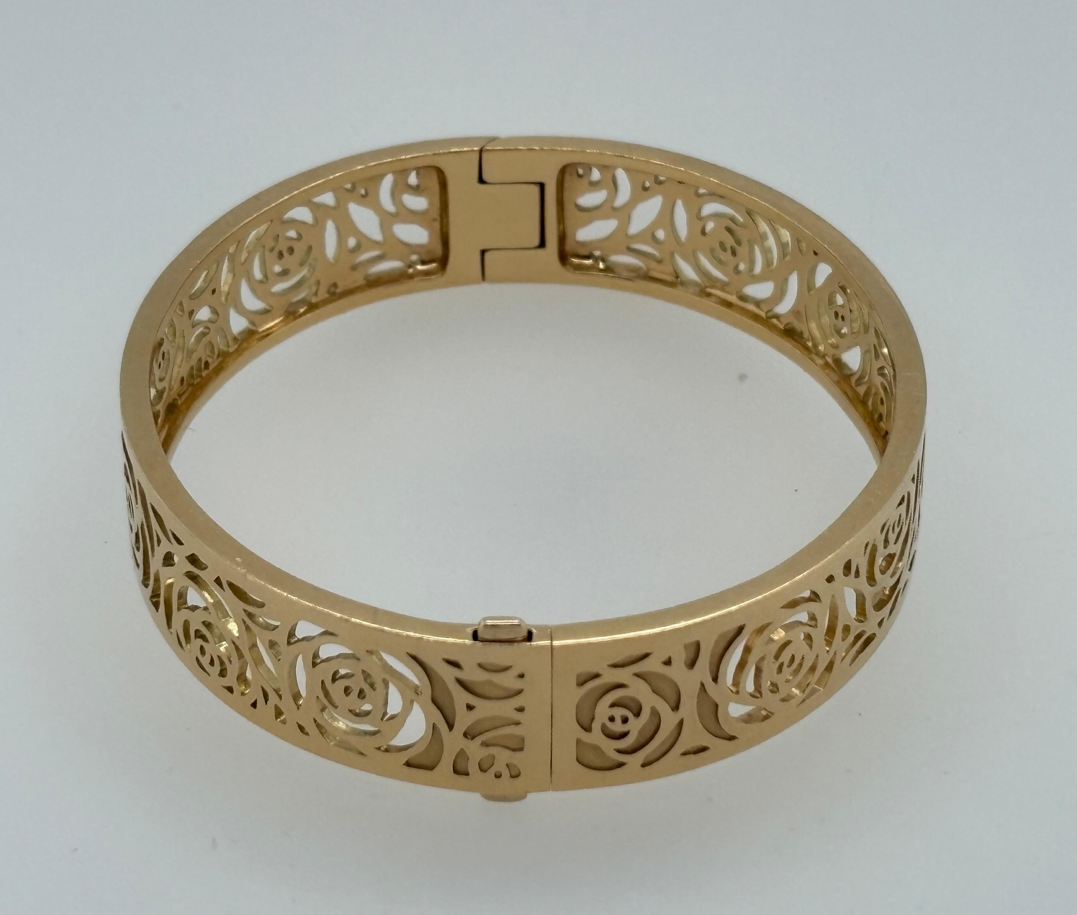 Contemporary Chanel Camellia Yellow Gold Ajoure Bracelet