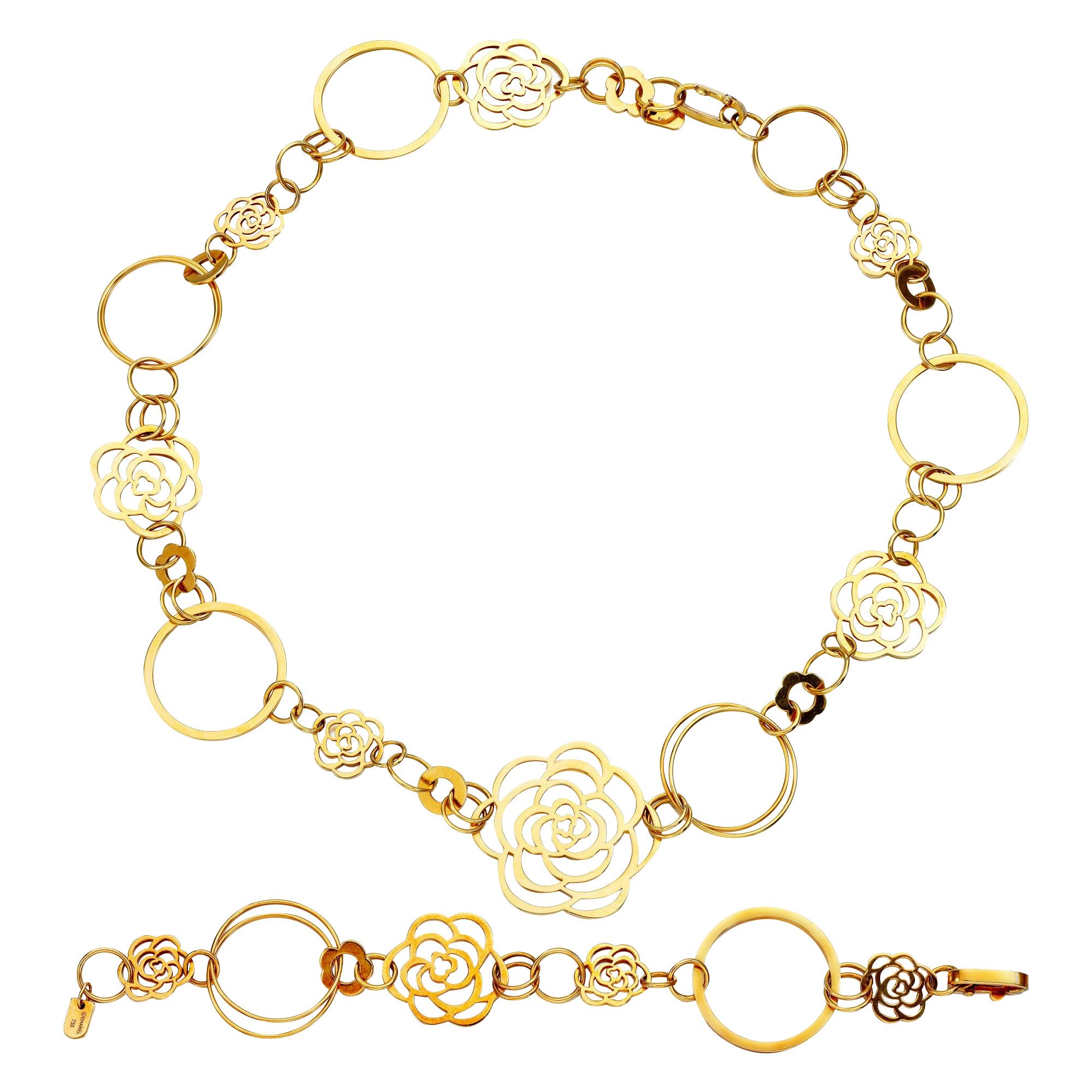 Chanel Camellia Yellow Gold Necklace Bracelet Suite