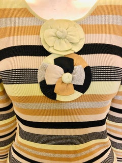 Chanel camellias cotton and metallic stripe top